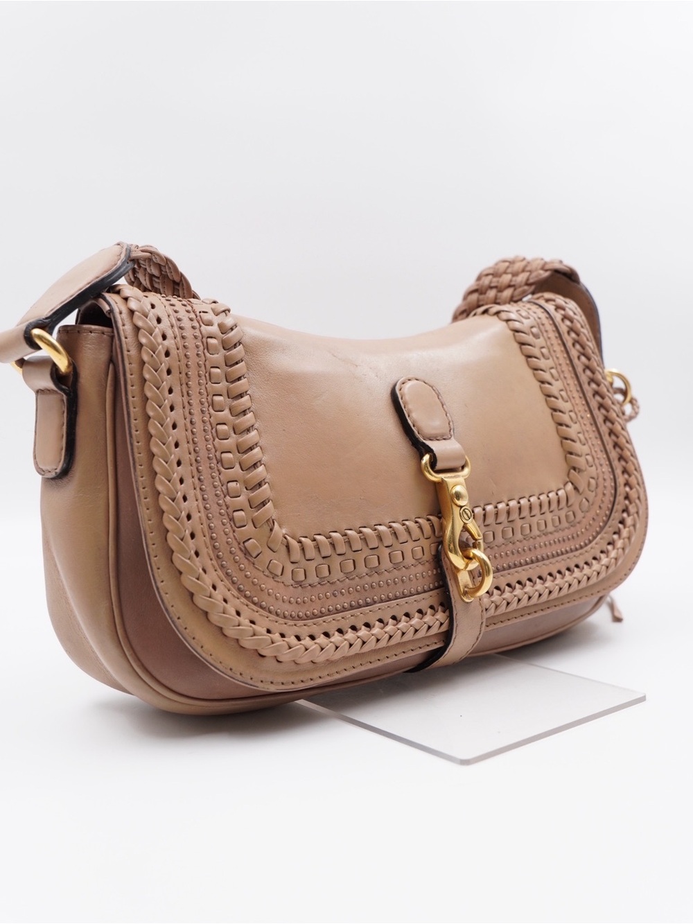 Gucci Braided Leather Shoulder Bag in Taupe - Picture 4 of 11